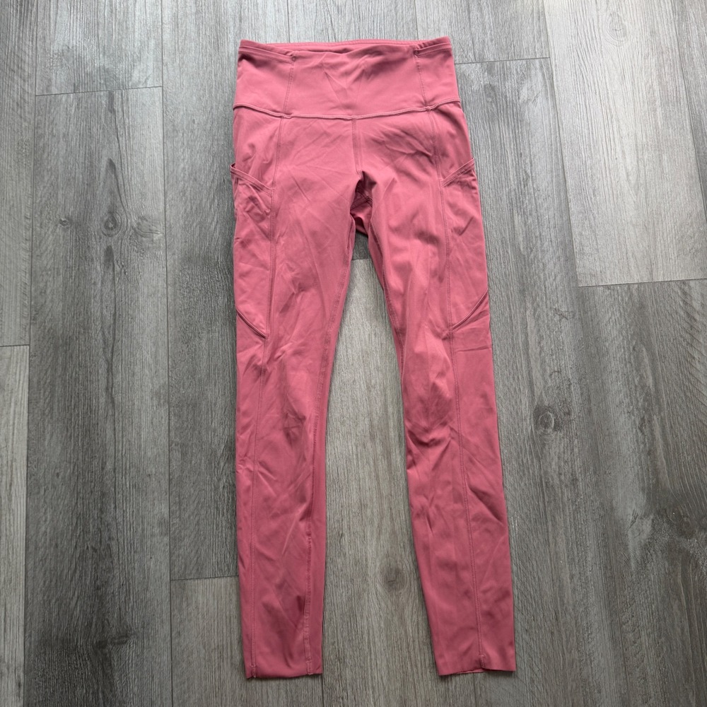 Lululemon 25" length Pink High Rise Pocket Leggings adjustable Size 4 Flaw